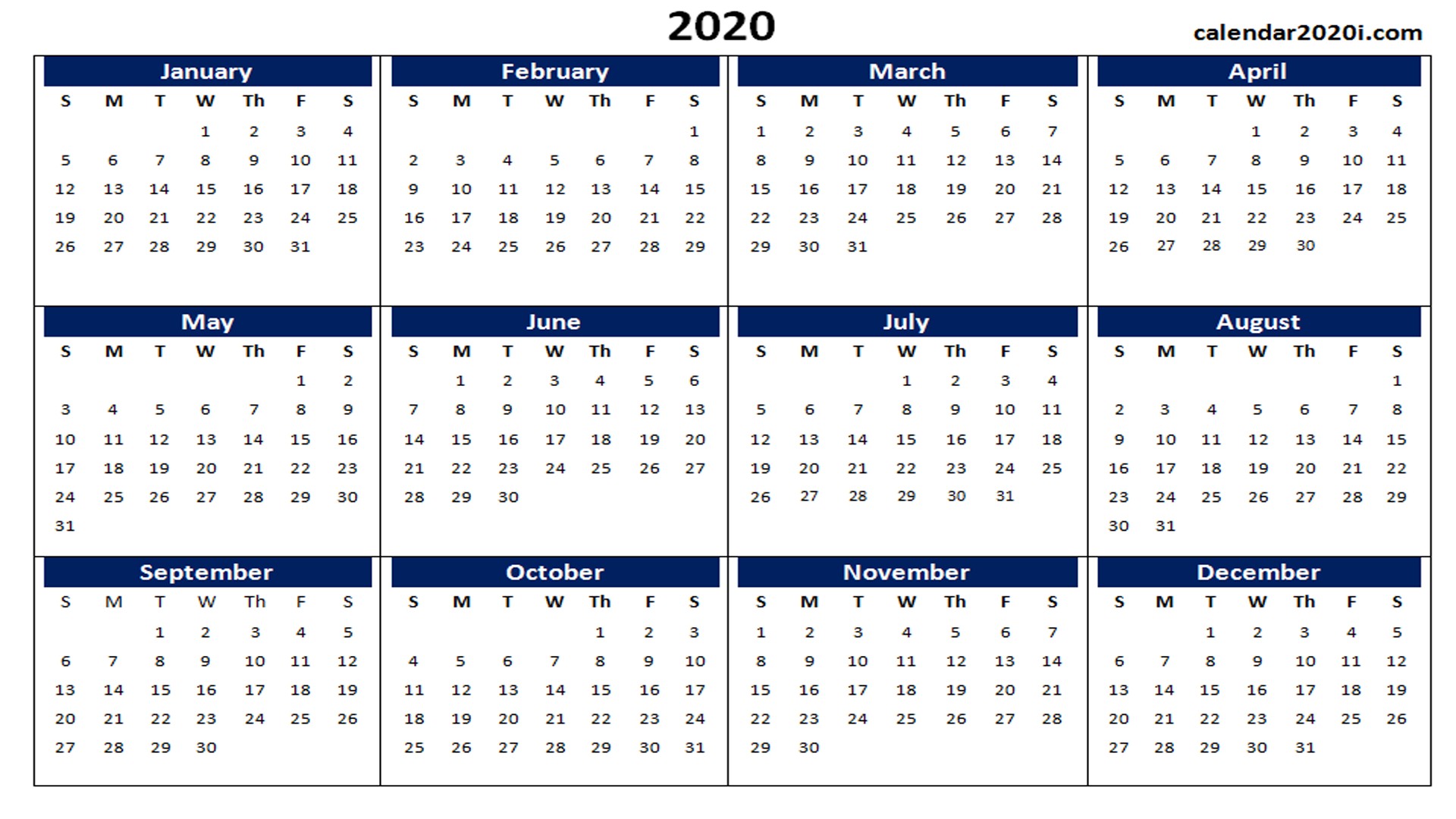 Printable Calendar 2020 2020 Calendar Printable Template Holidays Word Excel