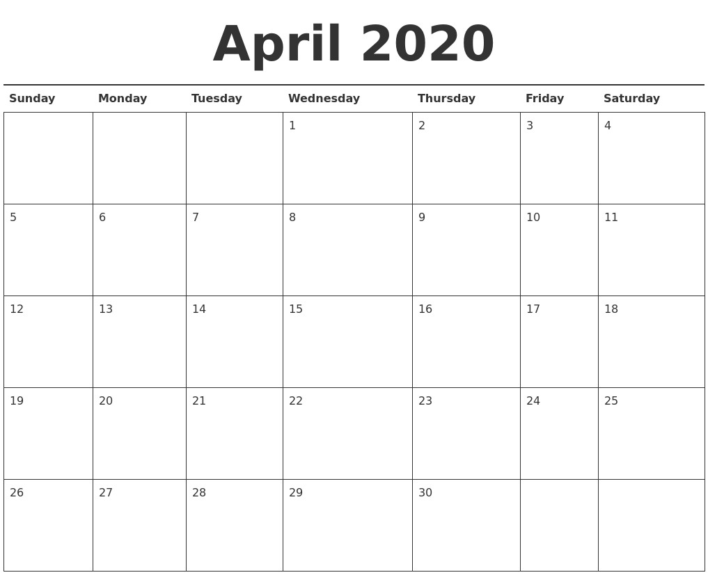 april 2020 calendar printable