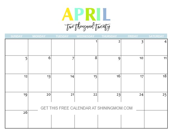 free printable 2020 calendar