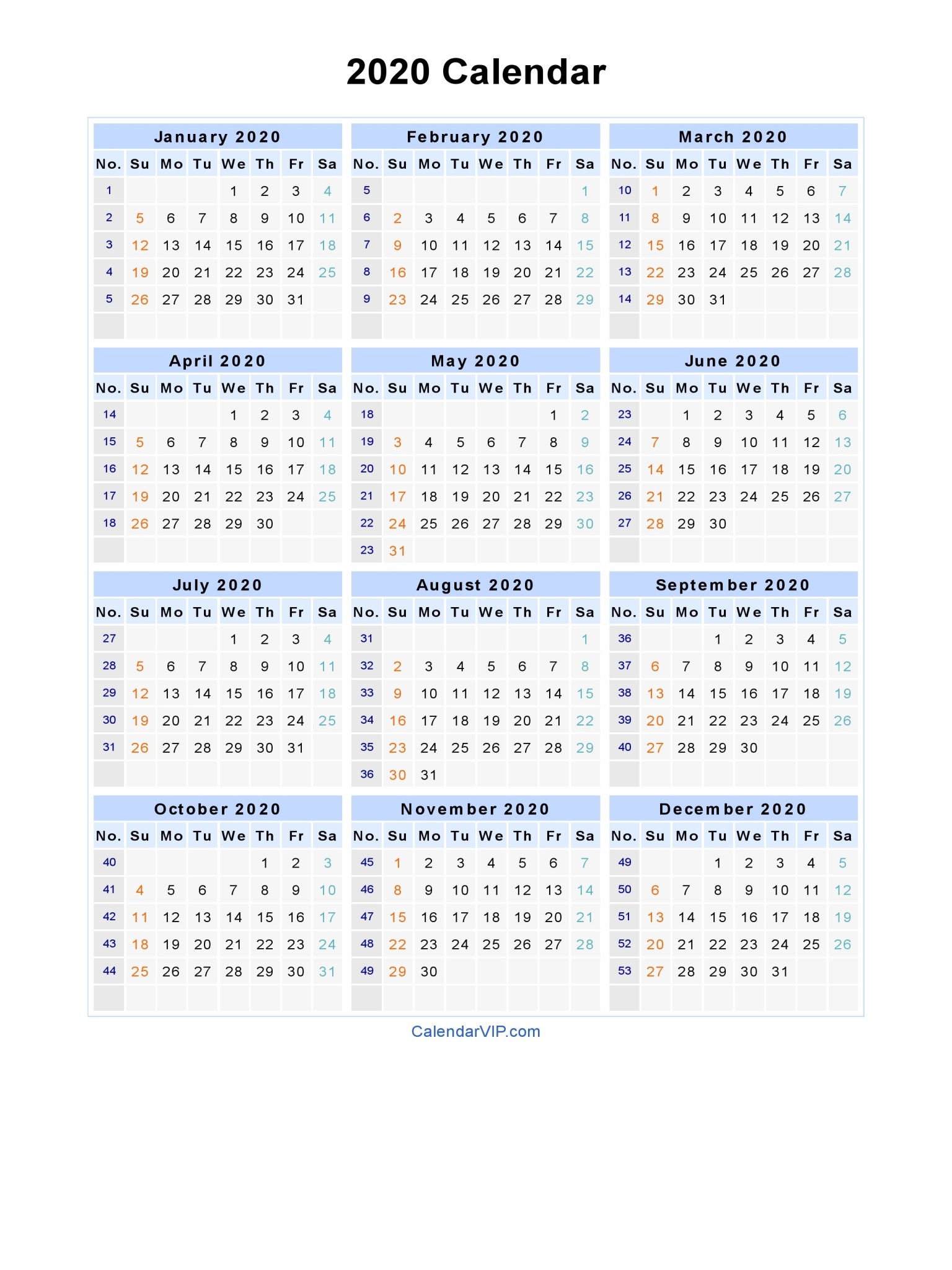 2020 calendar