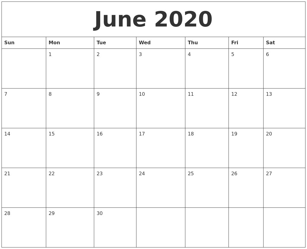 june 2020 calendar