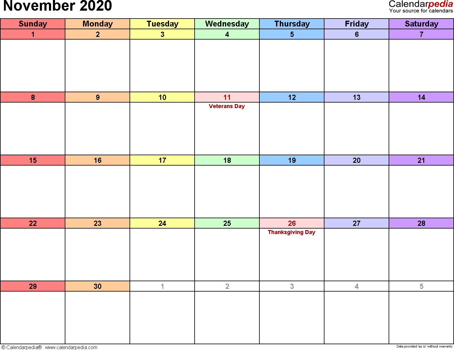 november 2020 calendar