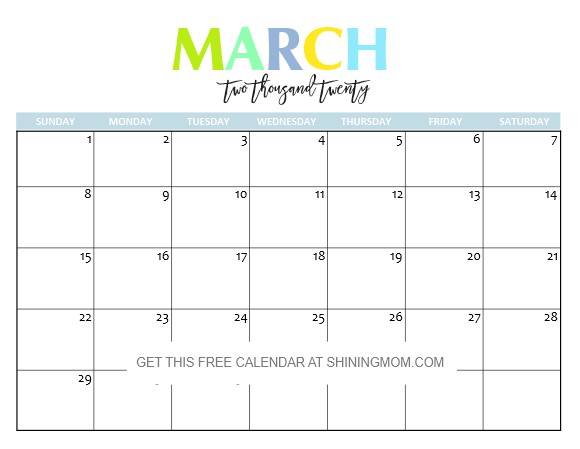 free printable 2020 calendar