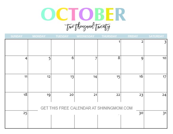 free printable 2020 calendar