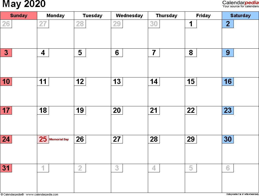 may 2020 calendar