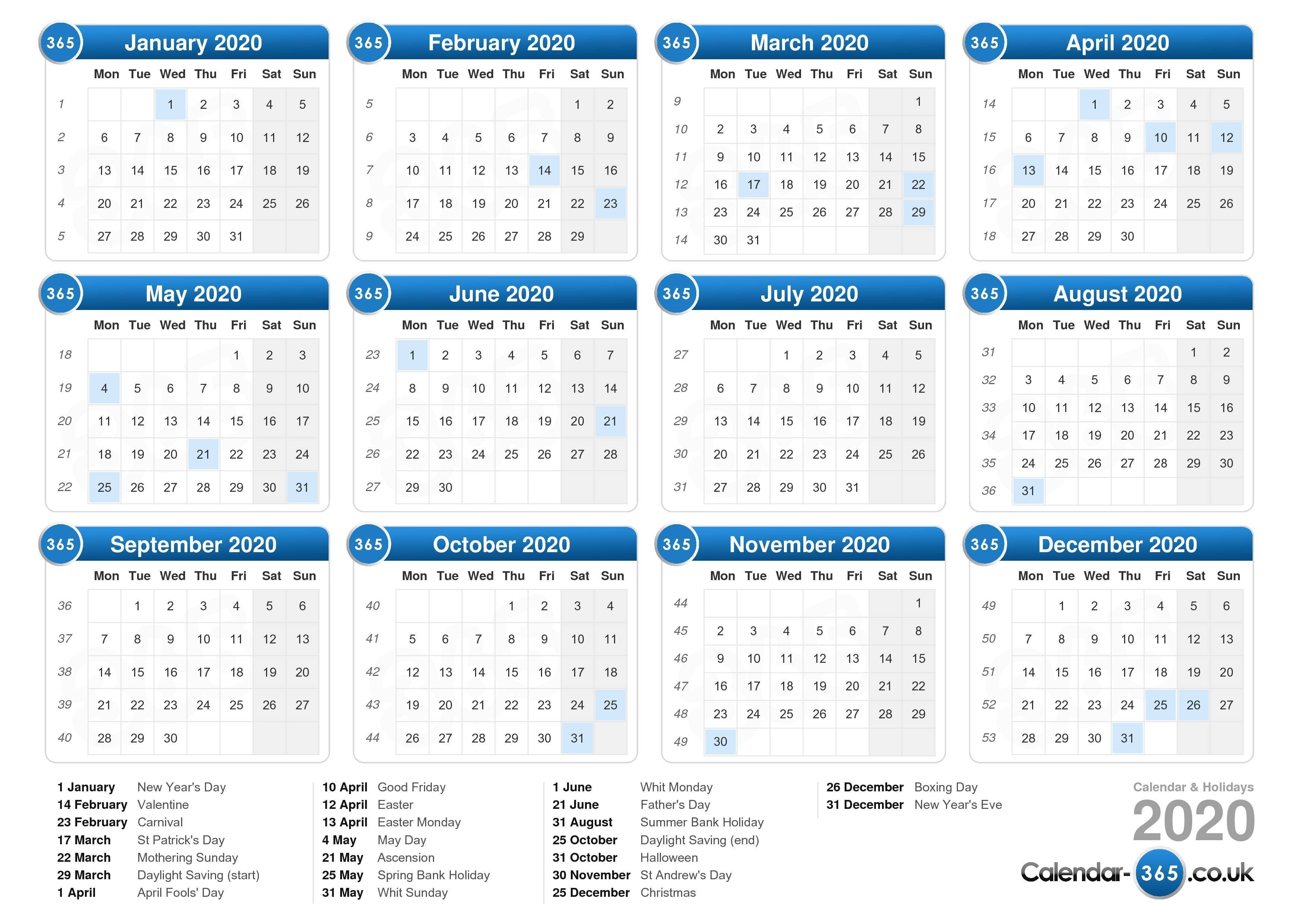 calendar 2020