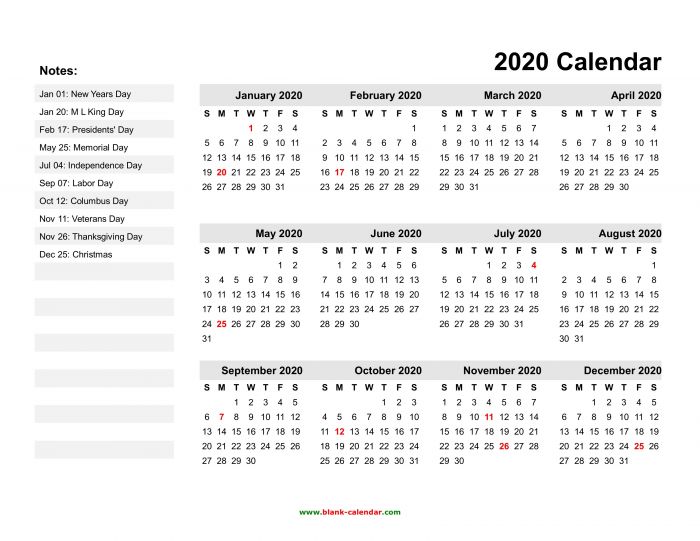 2020 Calendar Holidays Printable | Free Printable Calendar Monthly