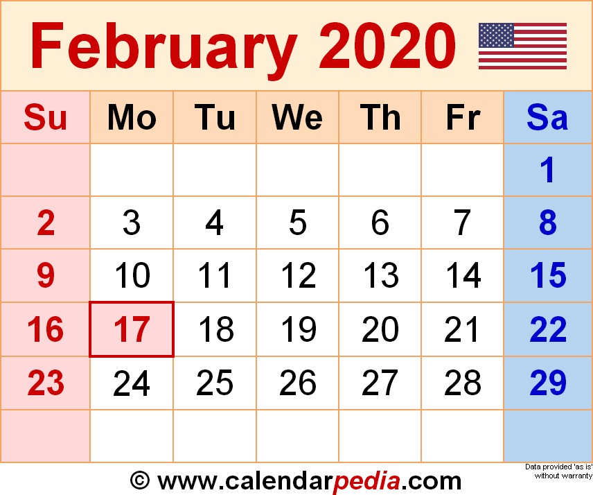 february 2020 calendar