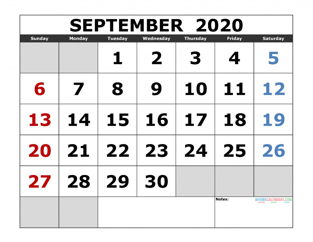 2020 Sept Calendar Printable September 2020 Printable Calendar Template Excel Pdf