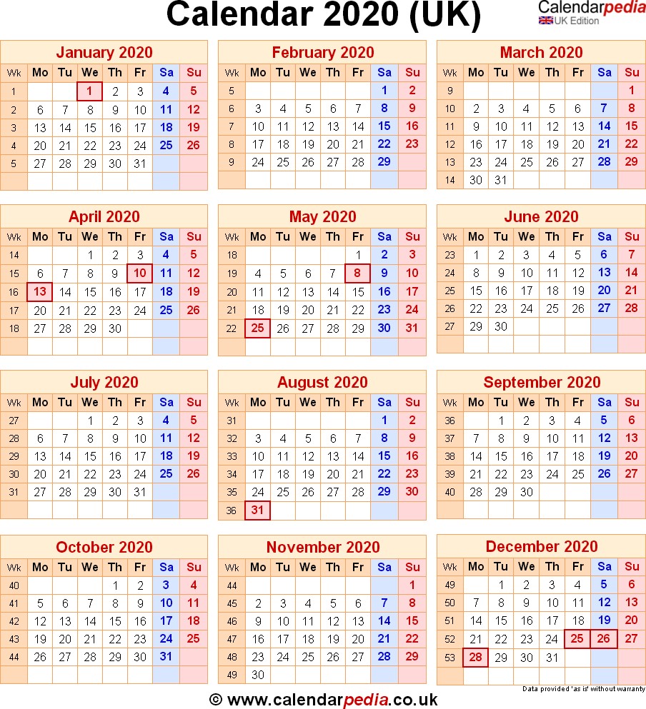 calendar 2020