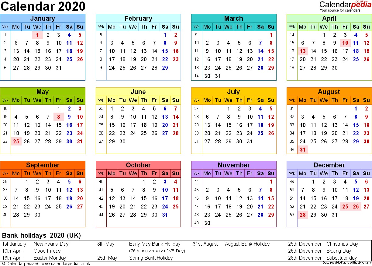 calendar 2020 excel templates