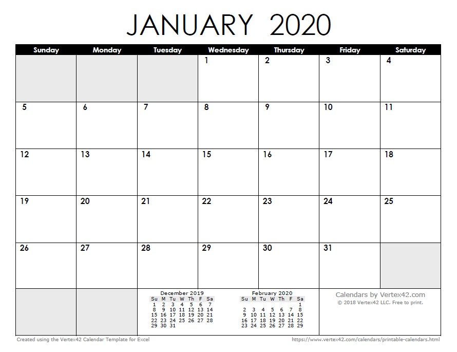 Blank Calendar Jan 2020 Printable 2020 Calendar Templates and