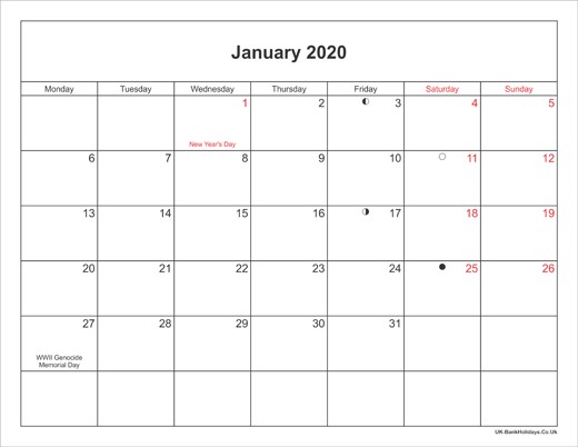 Blank Calendar Jan 2020 Printable | Free Printable Calendar Monthly