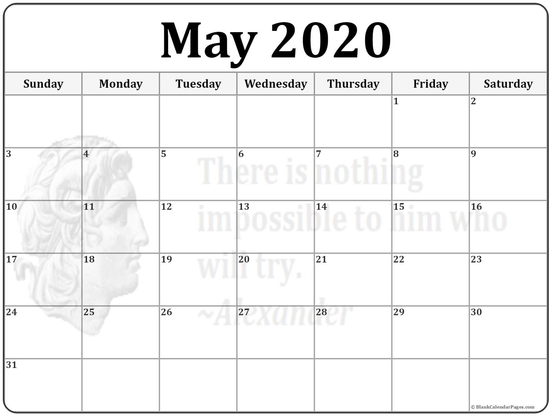 Blank Printable 2020 Calendar May 2020 Calendar