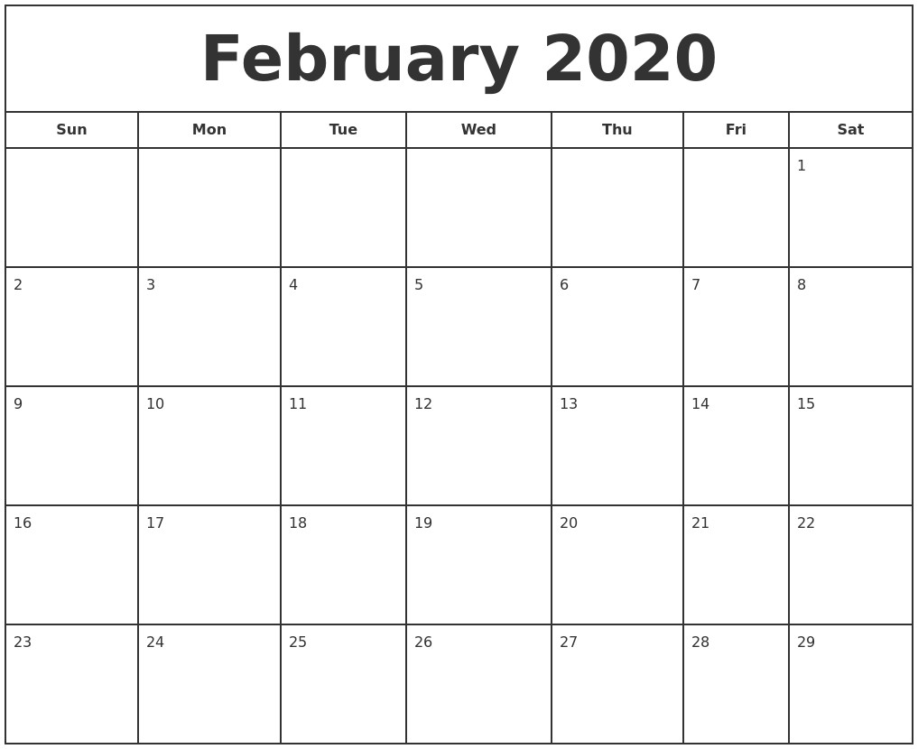 february 2020 print free calendar