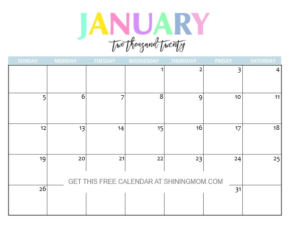 free printable 2020 calendar