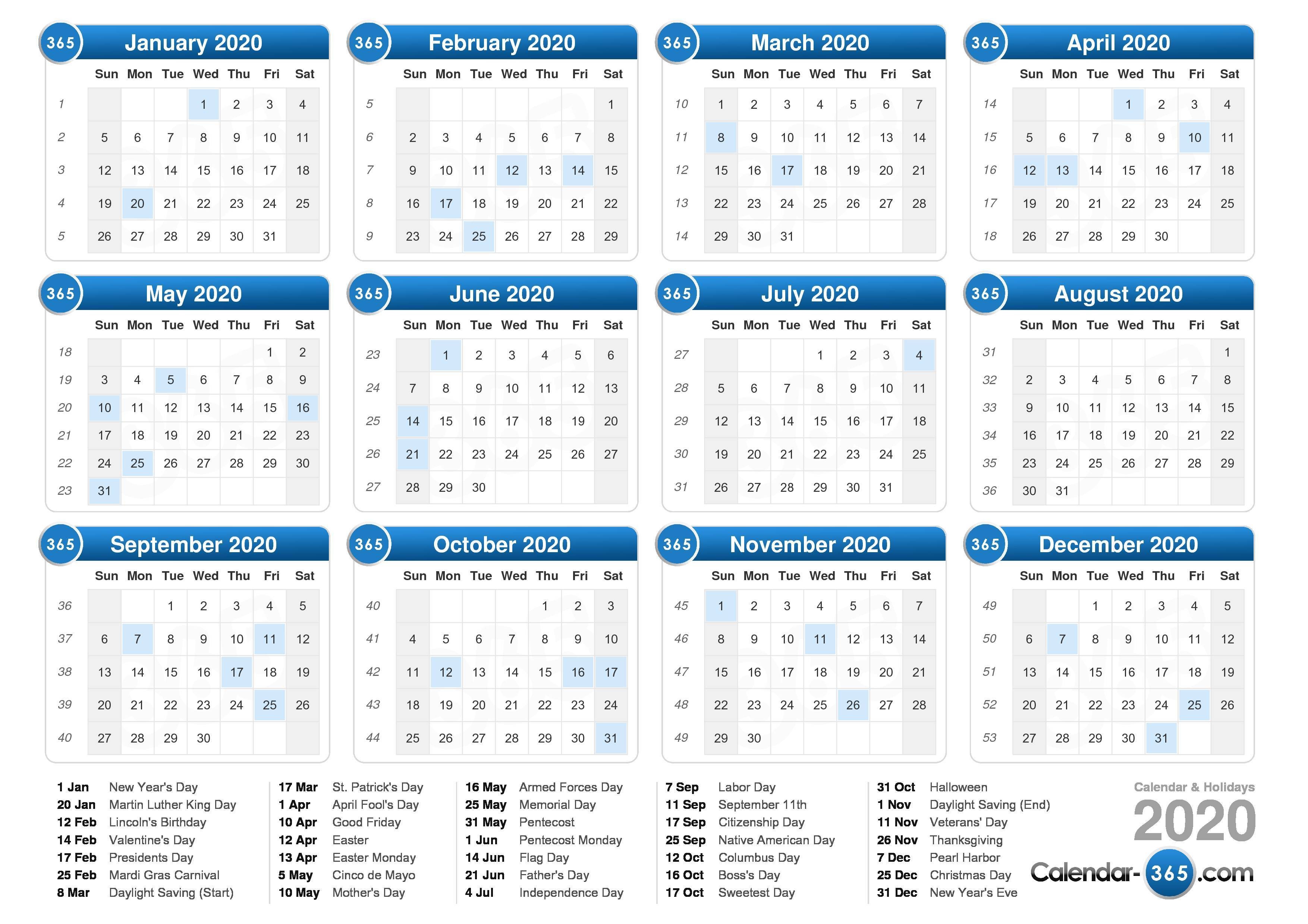 Free Printable 2020 Calendar with Holidays 2020 Calendar