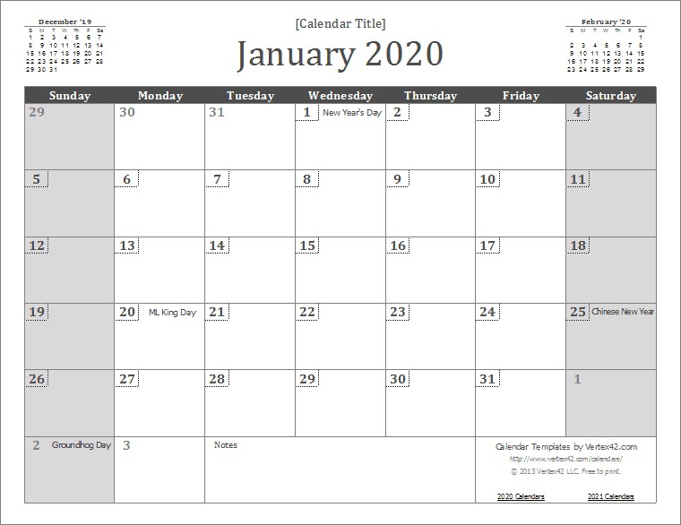 Free Printable Calendar 2020 Template 2020 Calendar Templates and