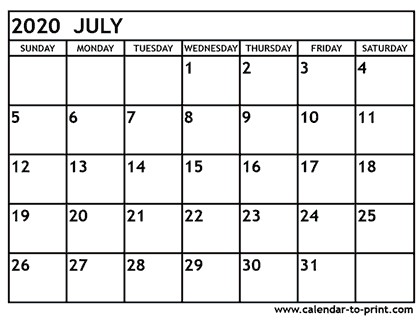 july 2020 calendar