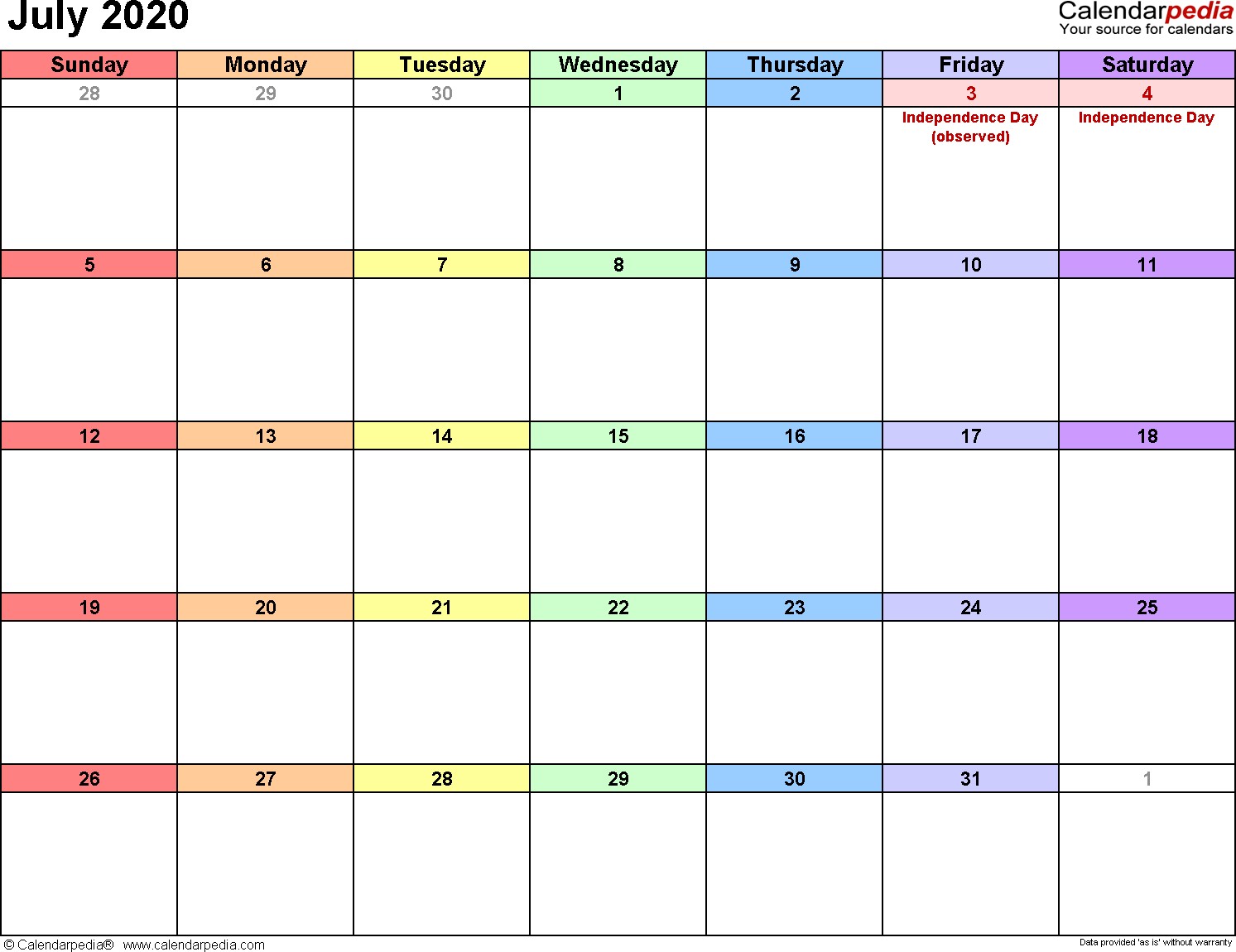 july 2020 calendar