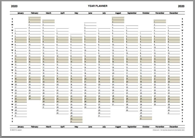 2020 year planner calendar