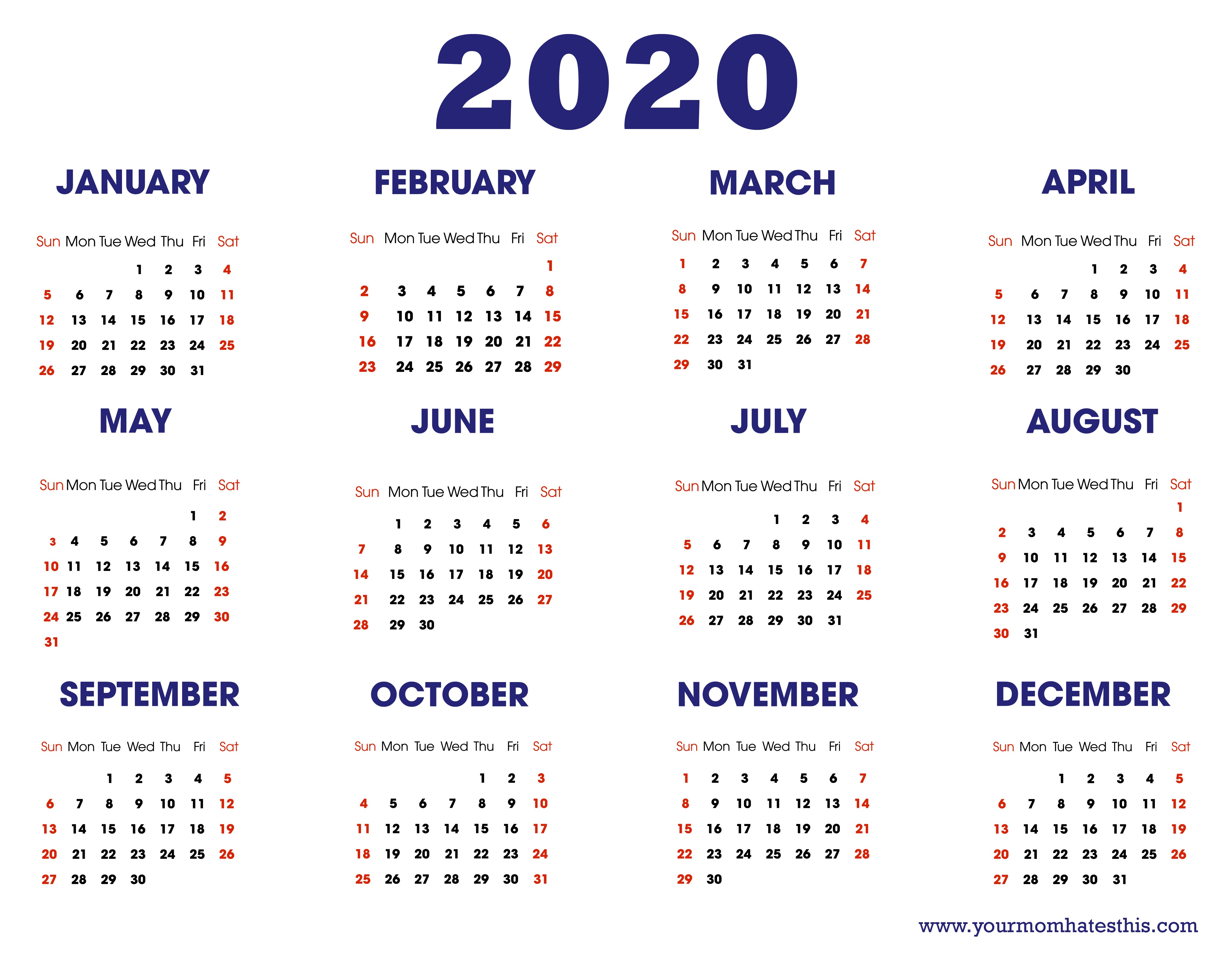 2020 calendar