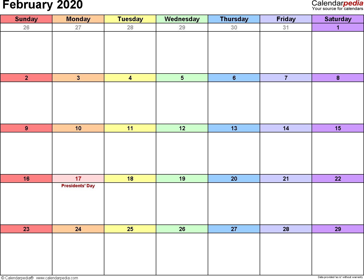 february 2020 calendar