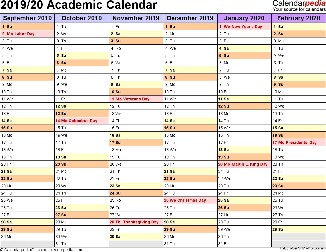 academic calendar 2019 2020 excel templates