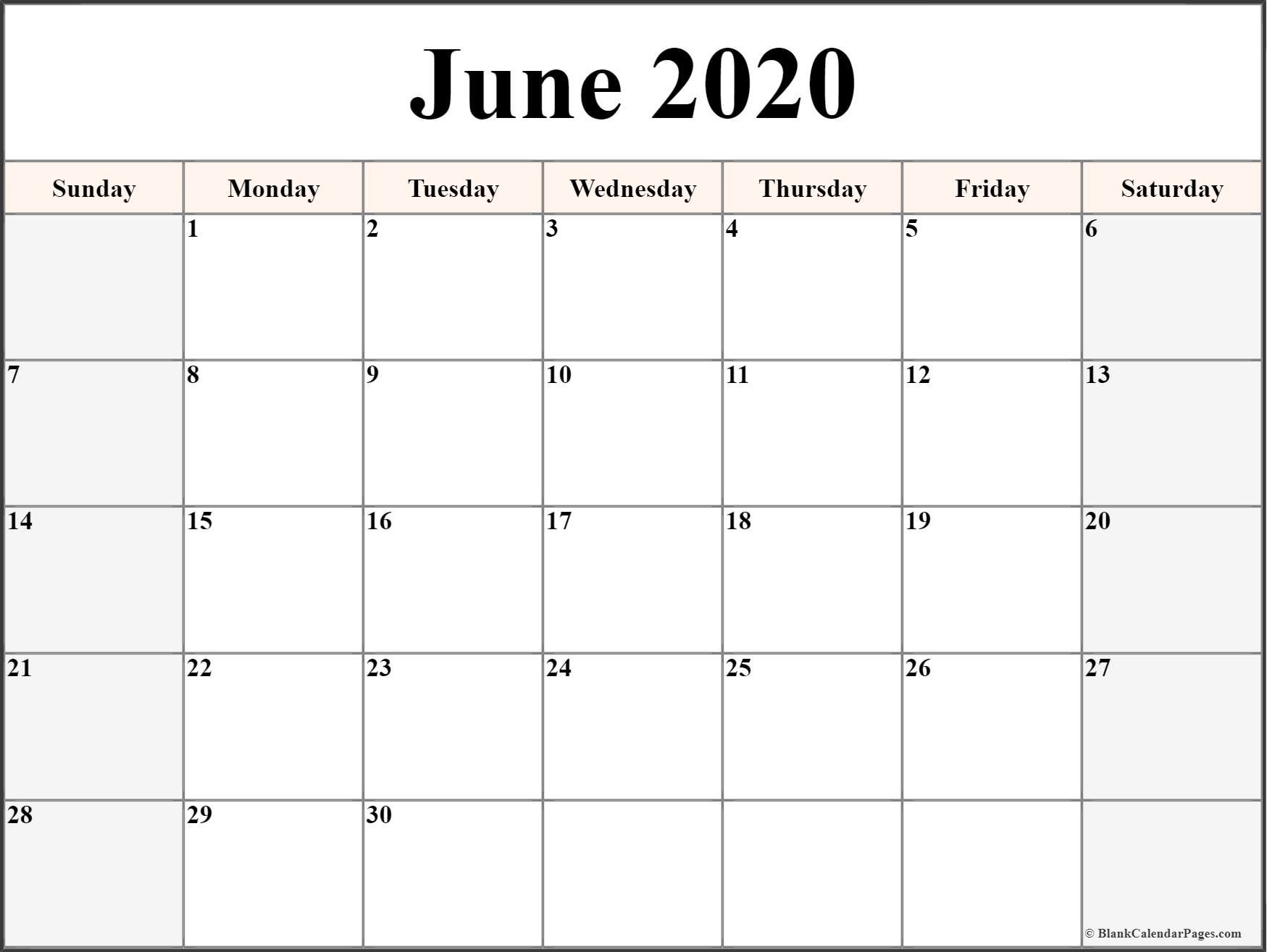 June 2020 calendar