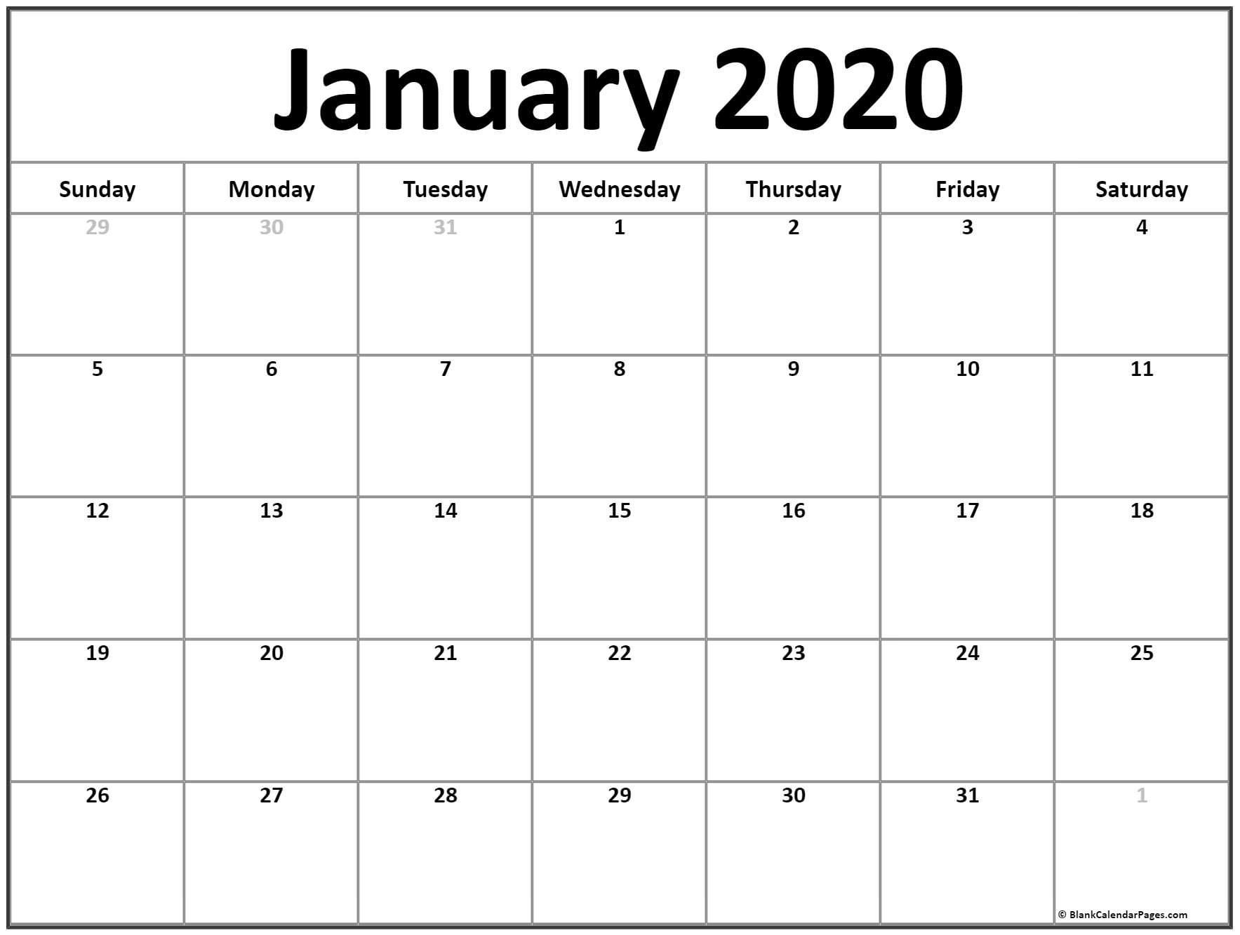 January 2020 calendar