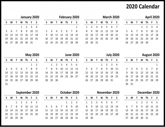 2020 Free Printable Yearly Calendar | Free Printable Calendar Monthly