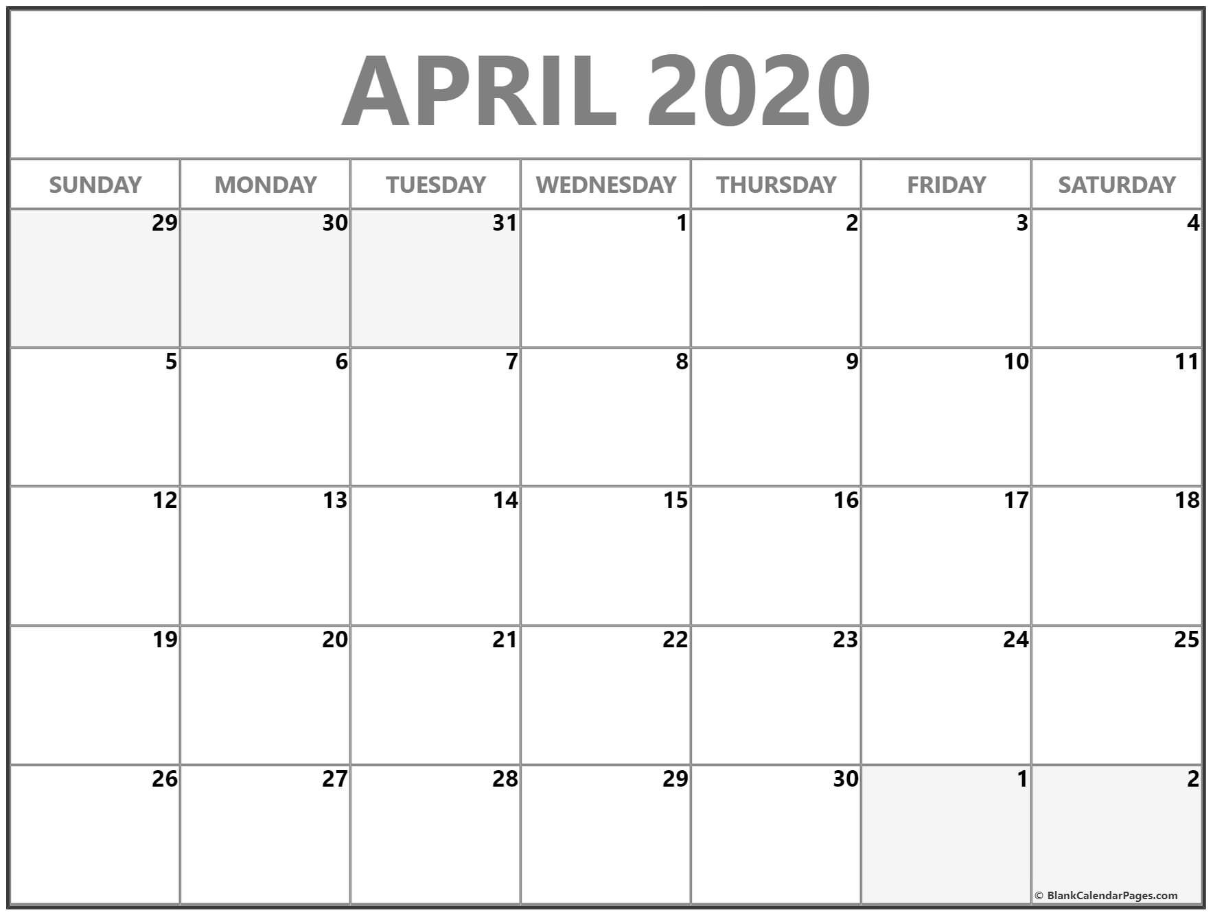 April 2020 calendar