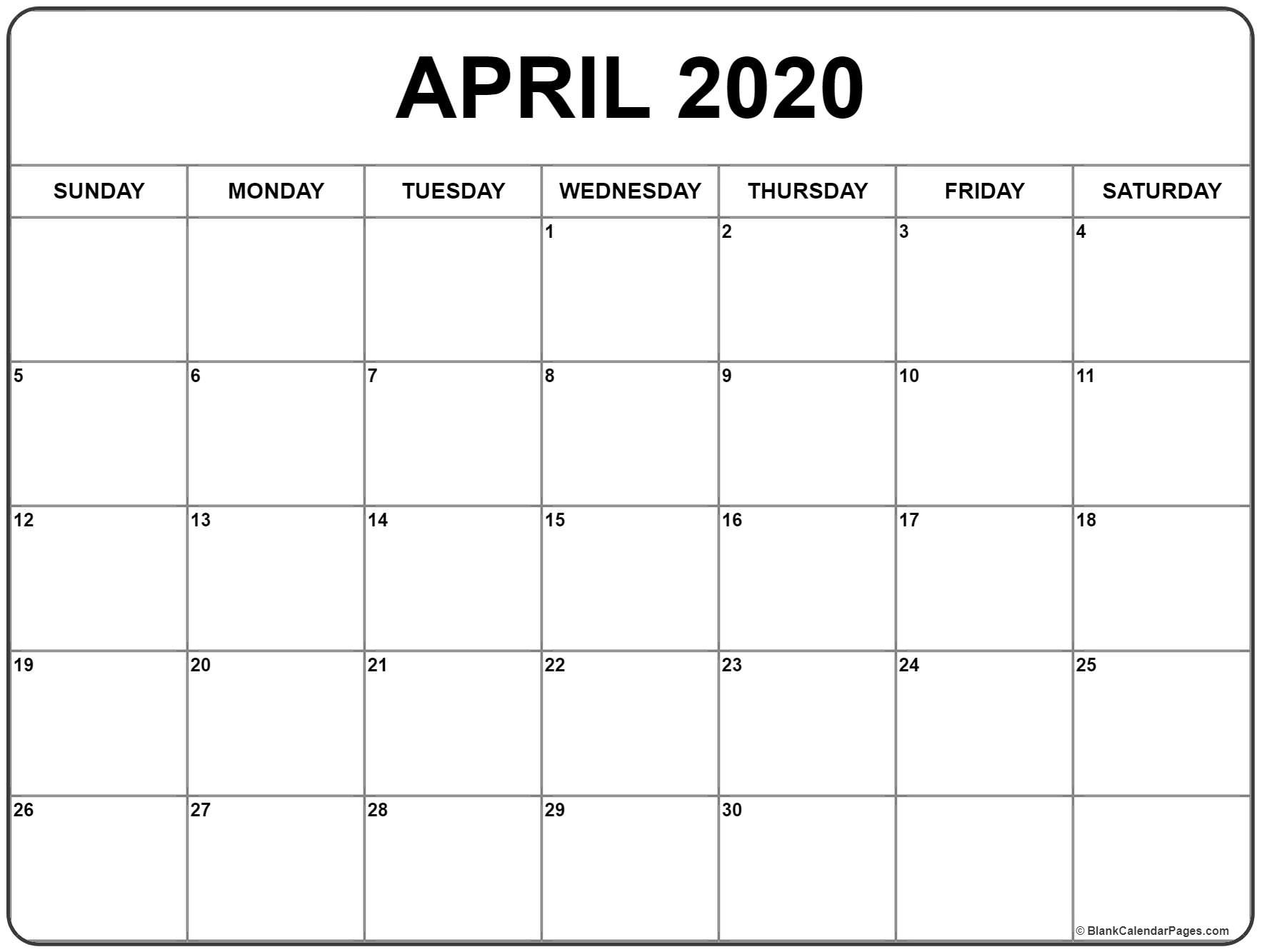 April 2020 calendar