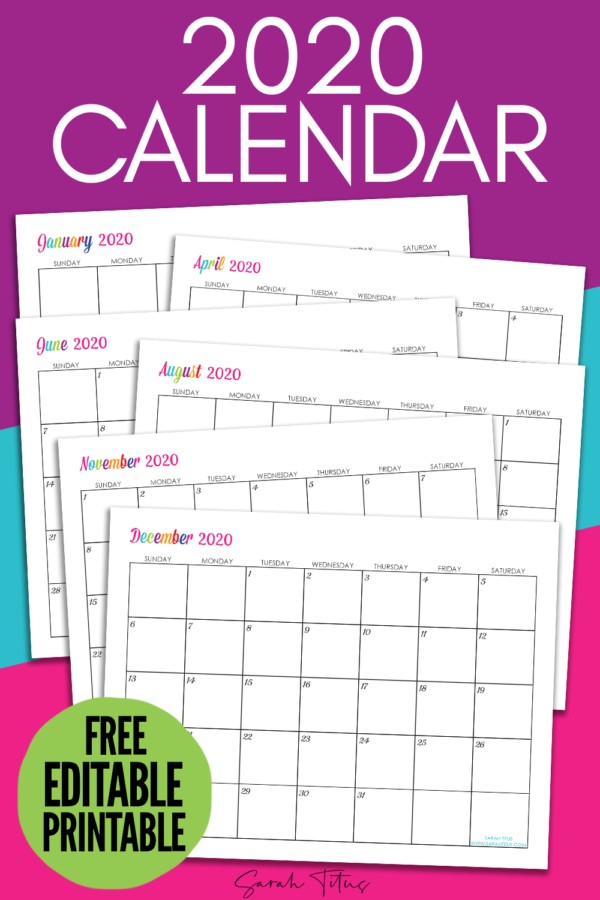 custom editable 2020 free printable calendars