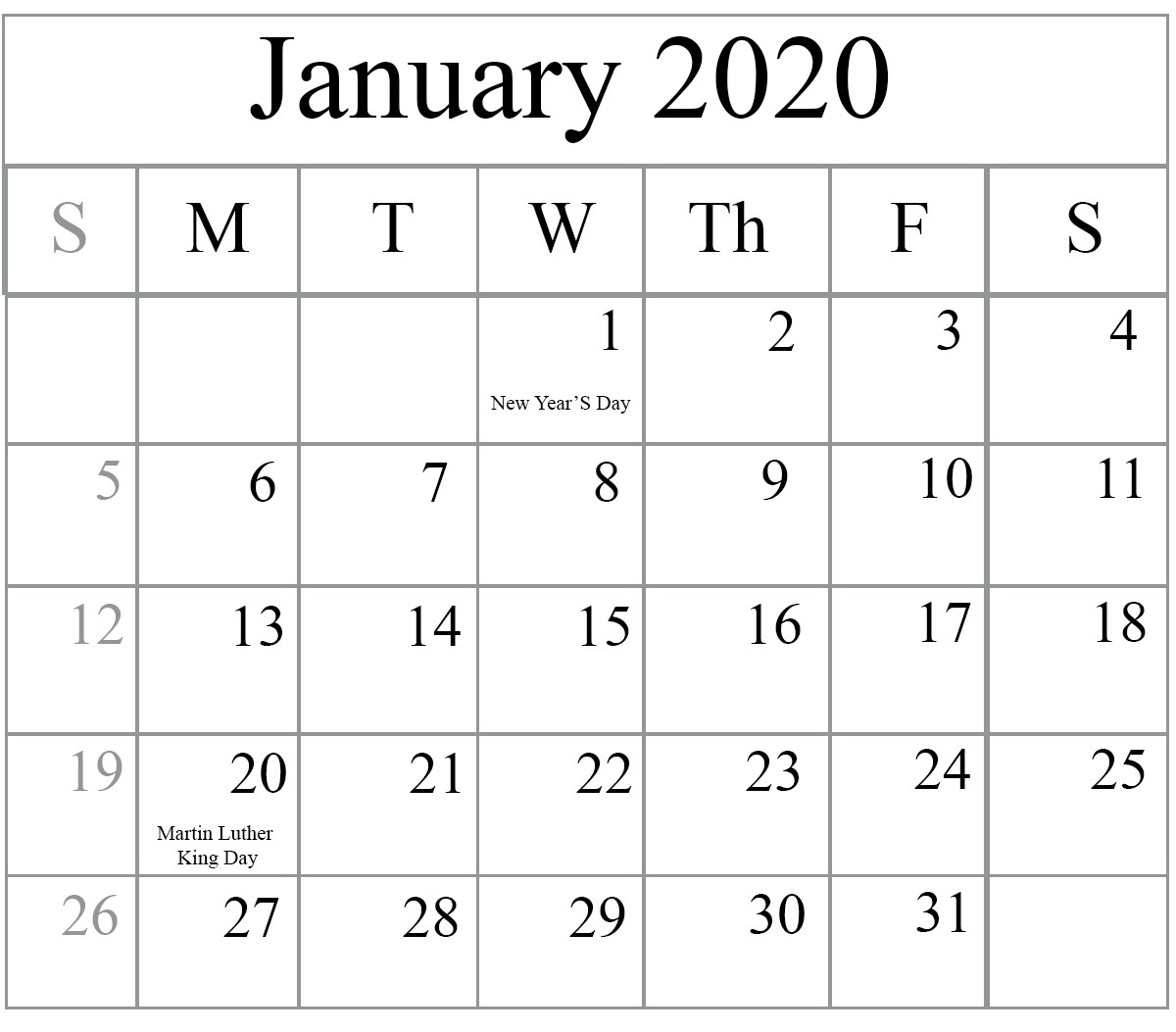 january calendar