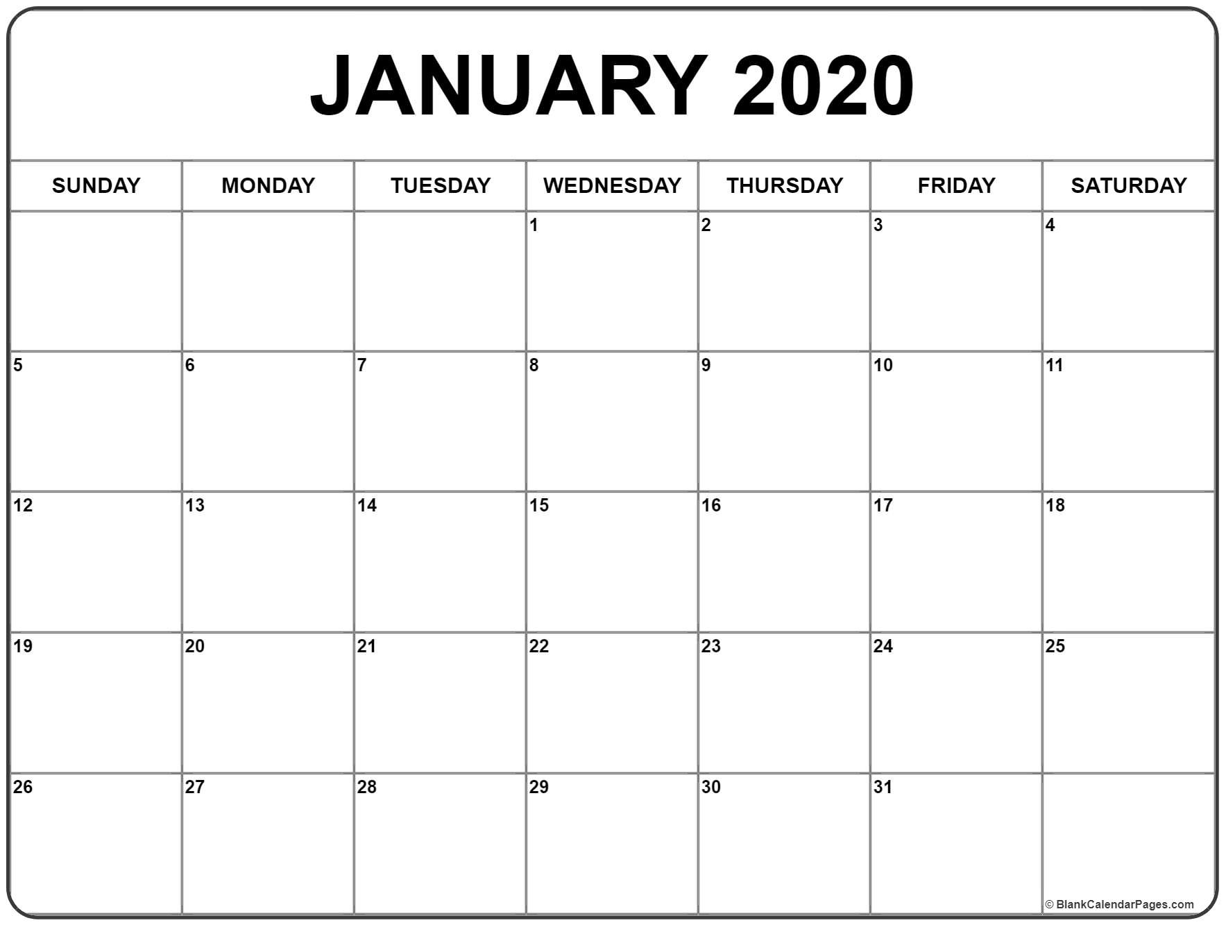 January 2020 calendar