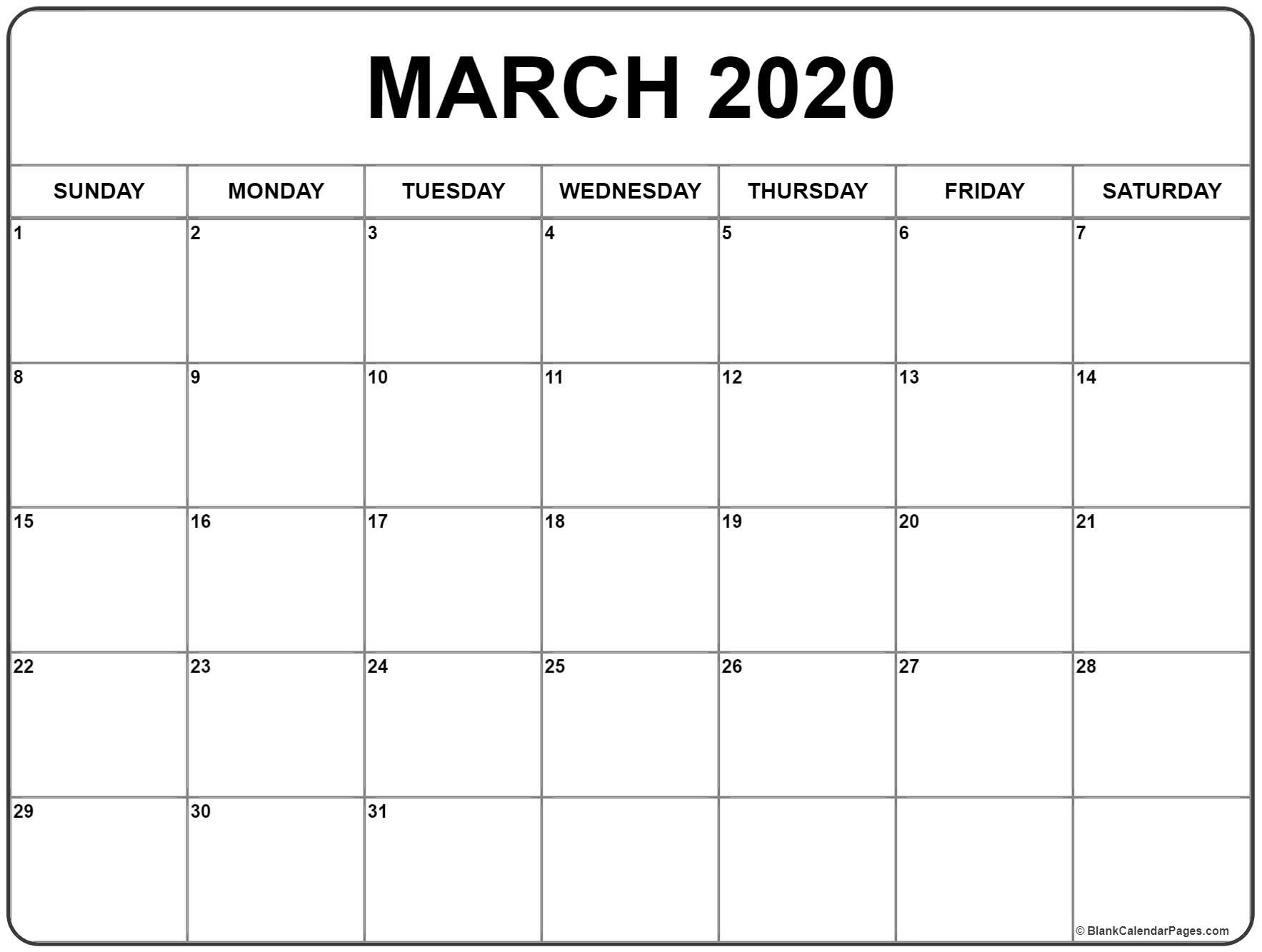 March 2020 calendar