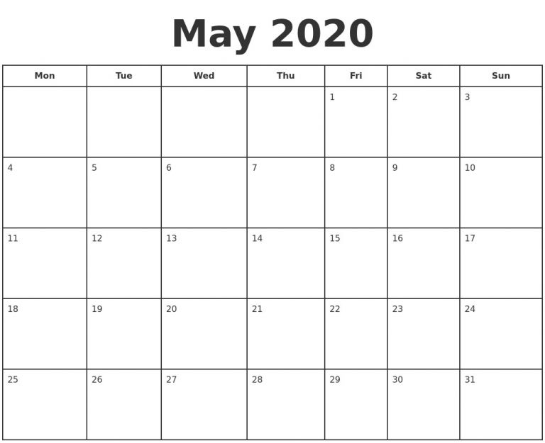 May 2020 Calendar Printable | Free Printable Calendar Monthly