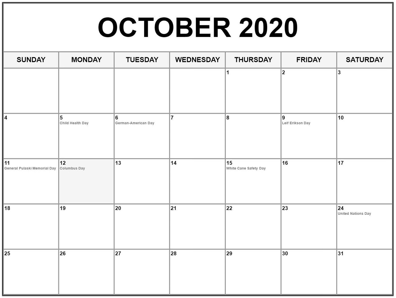 october 2020 printable calendar various themes