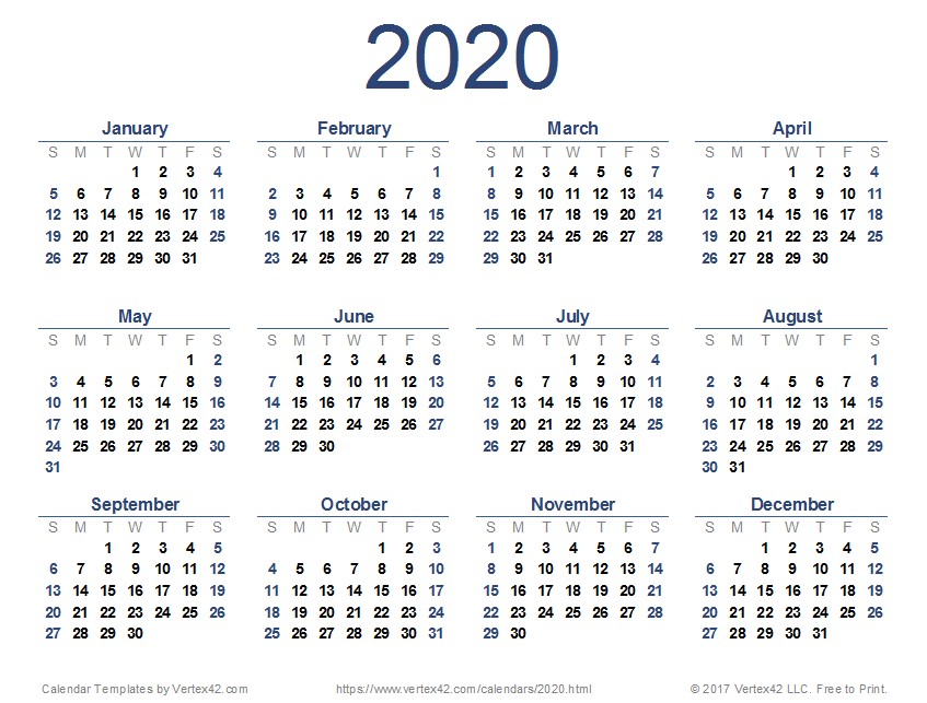 Printable Calendar for 2020 | Free Printable Calendar Monthly