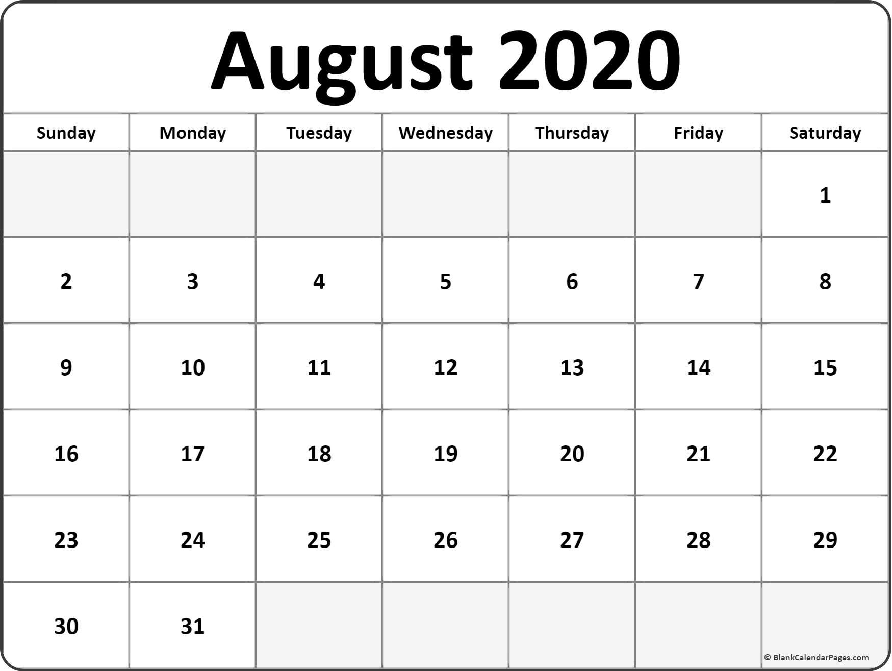 August 2020 calendar