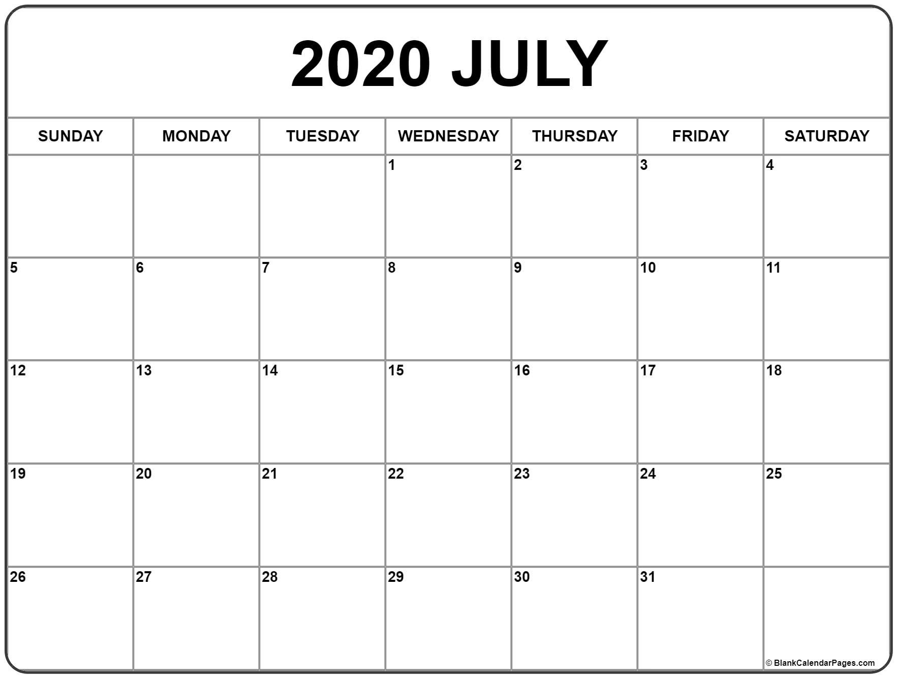 July 2020 calendar