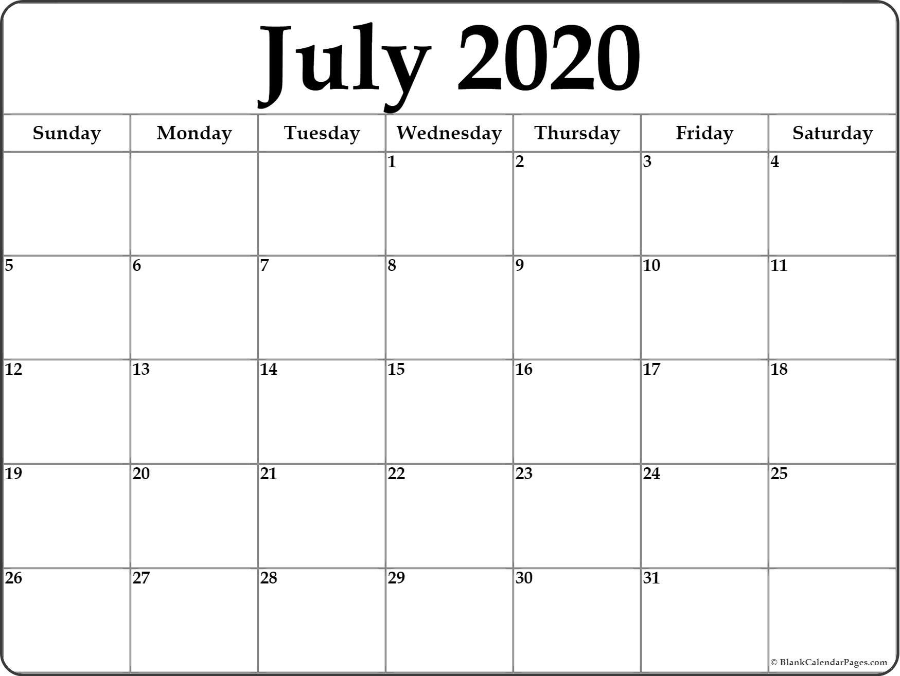 July 2020 calendar