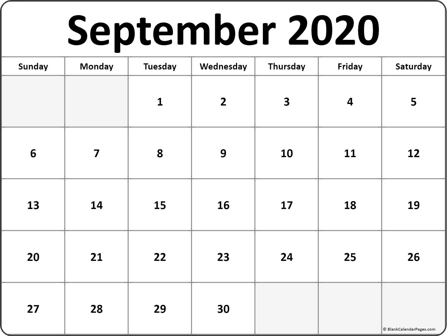 September 2020 calendar