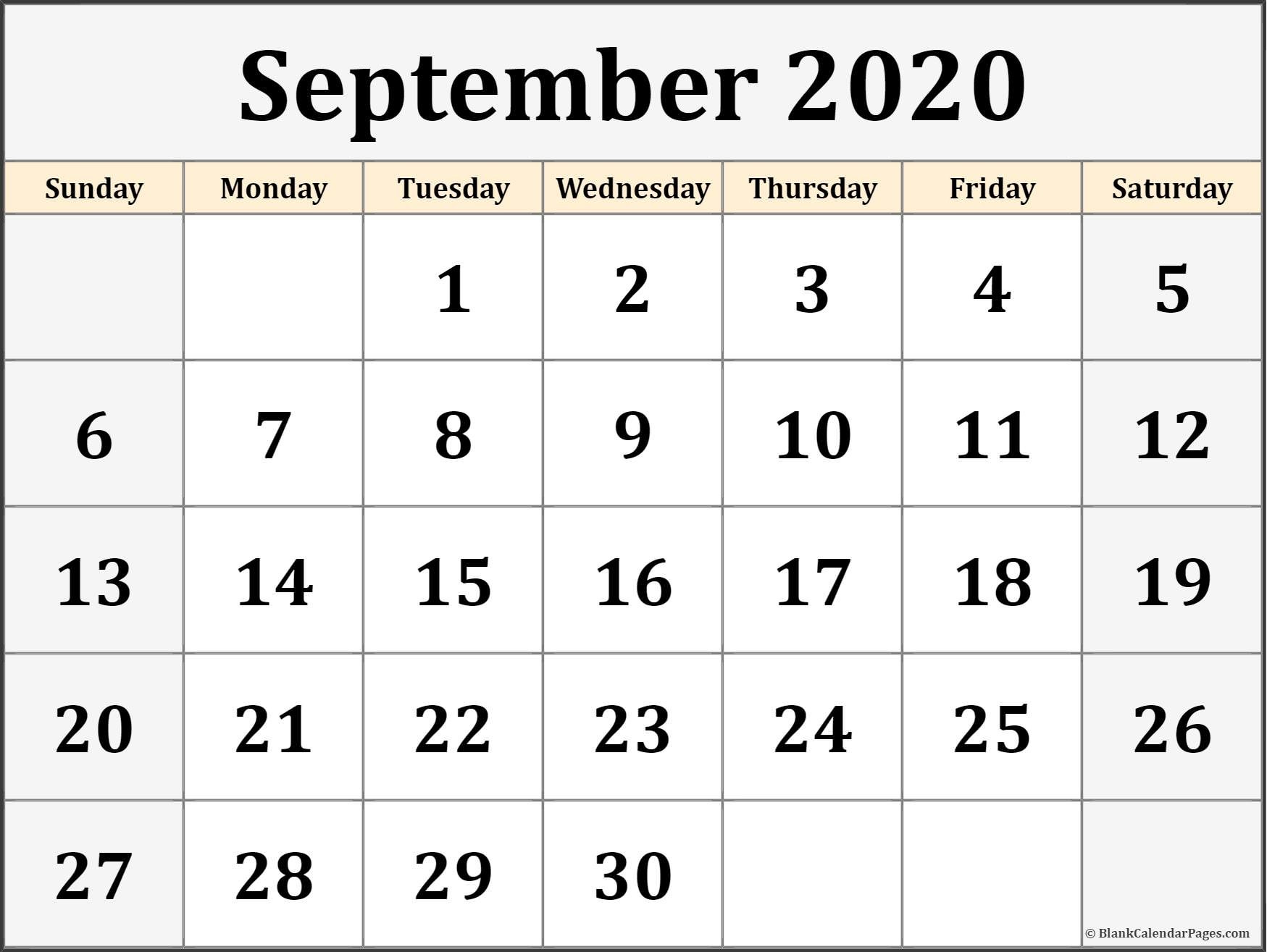 September 2020 calendar