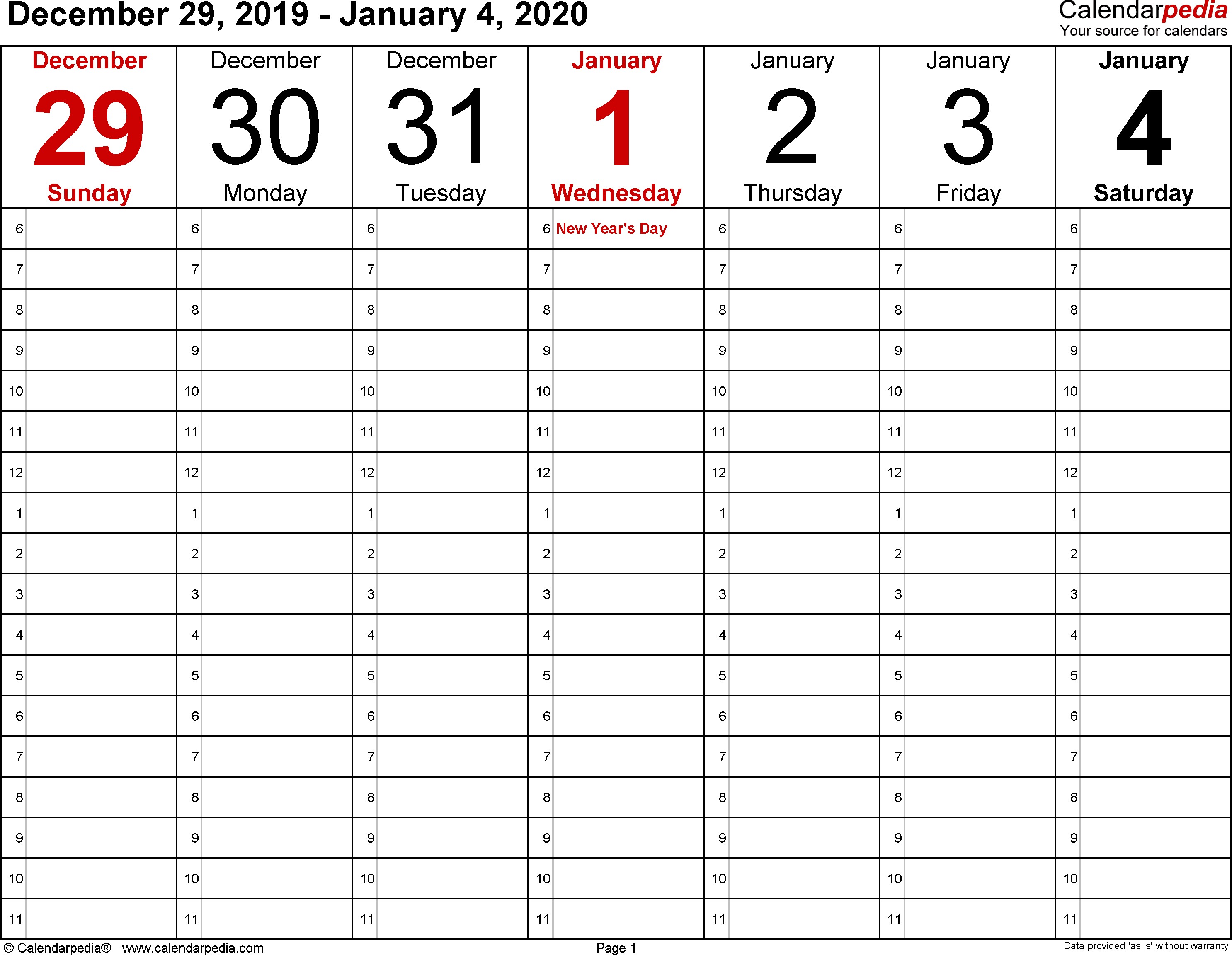 weekly calendar 2020 pdf templates