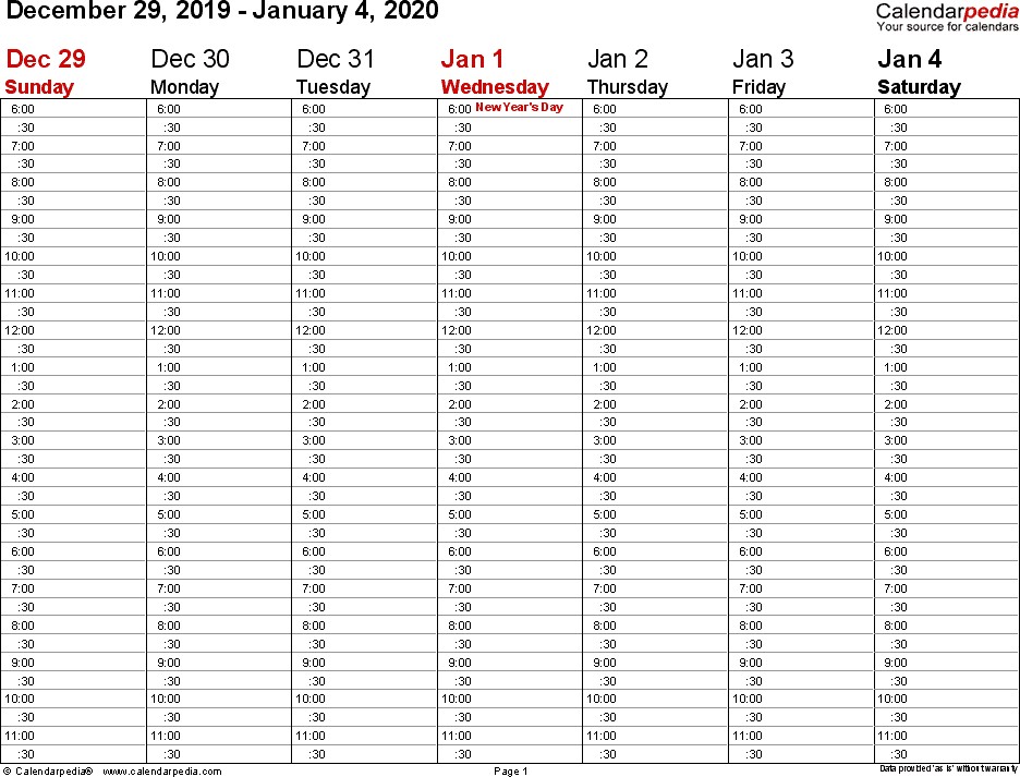 weekly calendar 2020 pdf templates