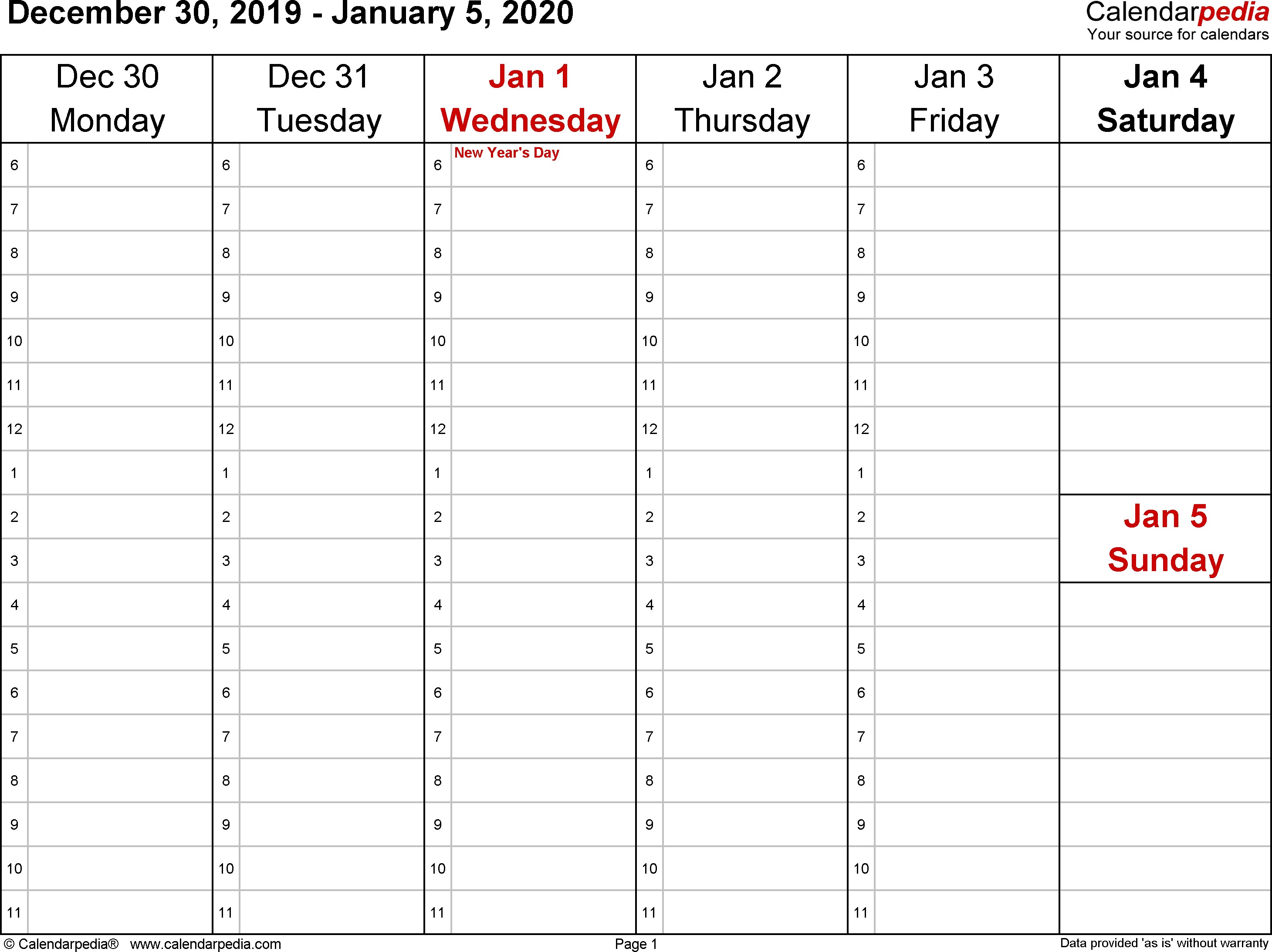 weekly calendar 2020 word templates