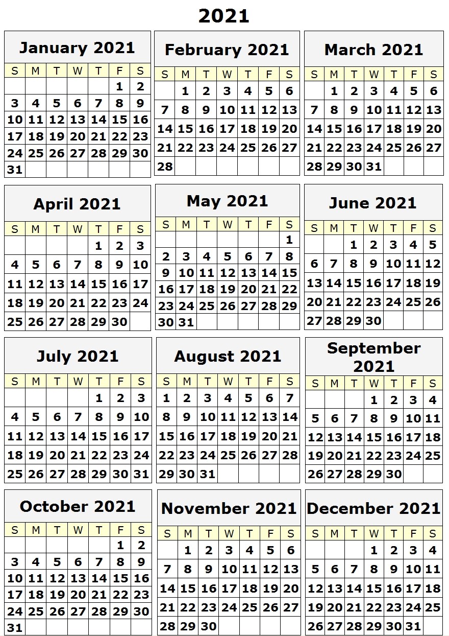 2021 yearly calendar