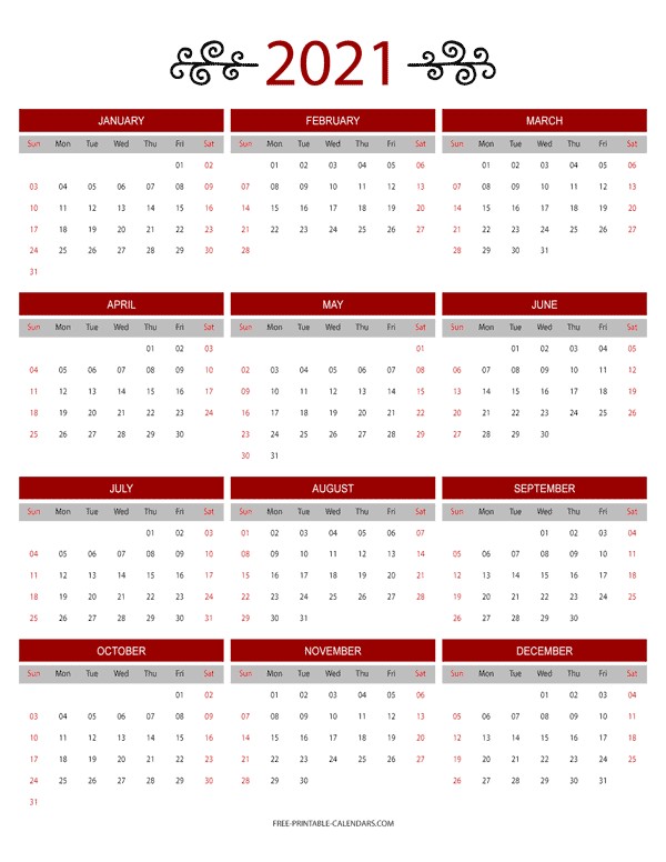 12 month colorful calendar for 2021